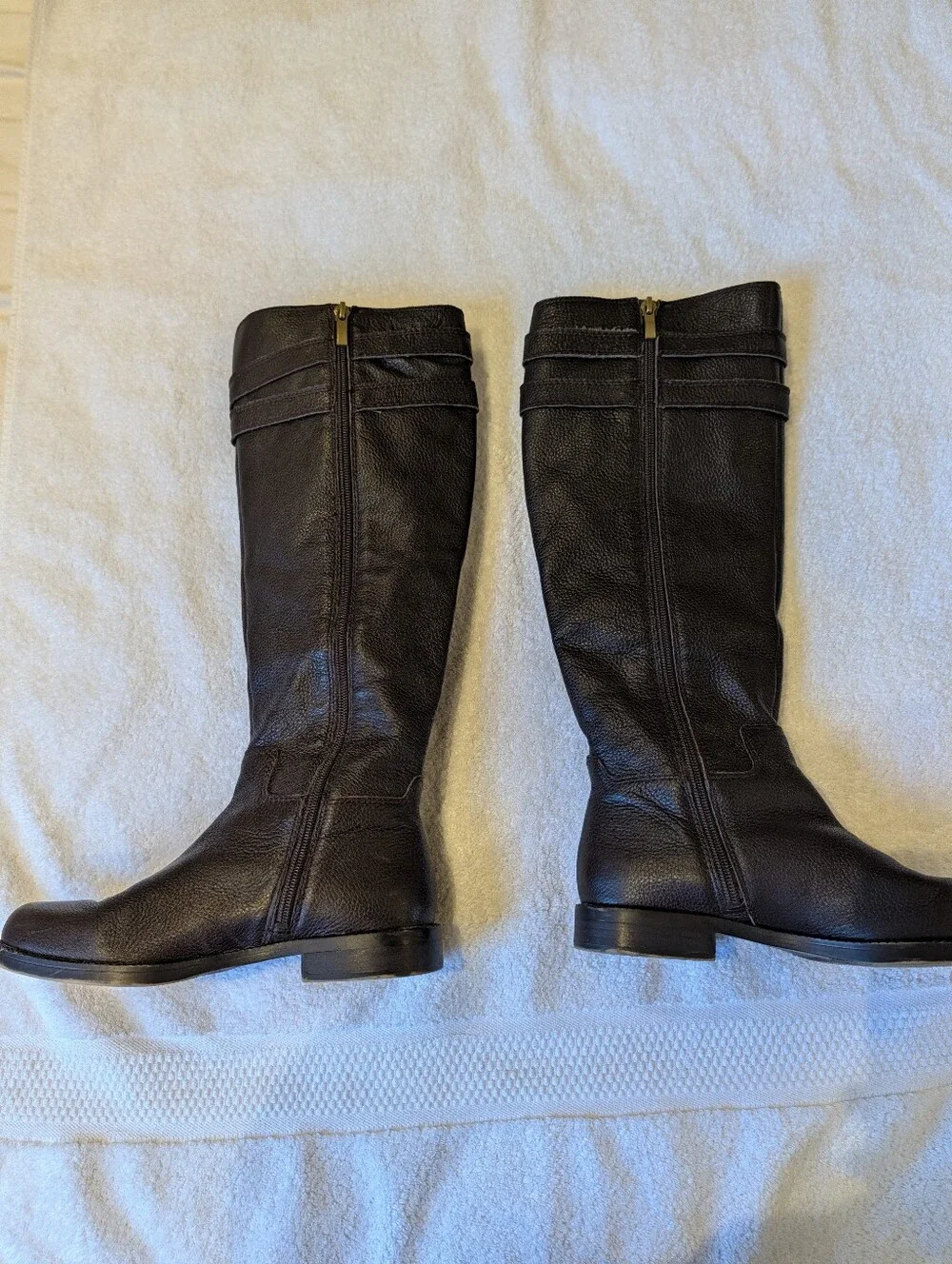 Franco Sarto Brown Pebble Leather Knee High Riding Boots Buckle 6.5M